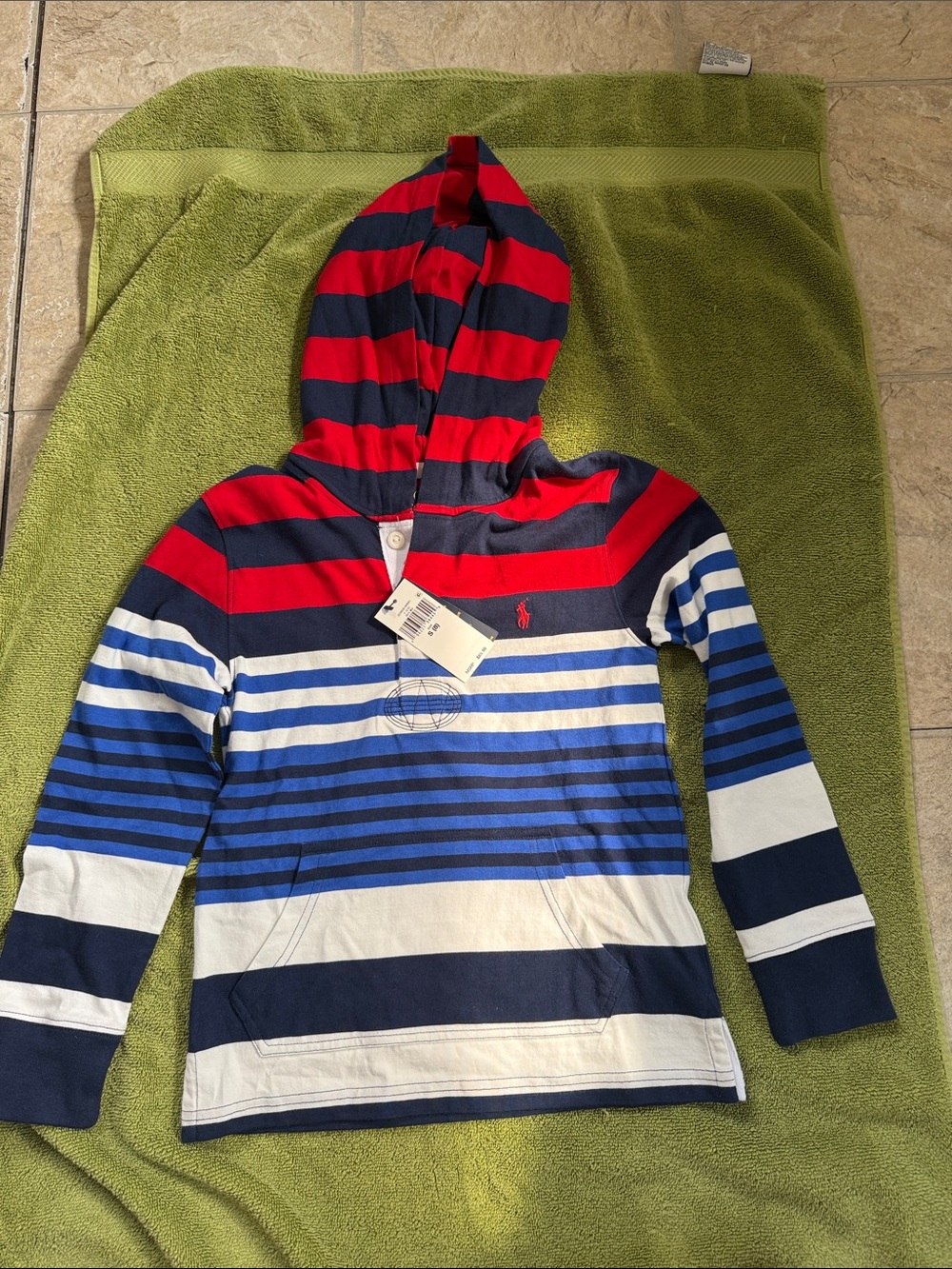 Polo by Ralph Lauren Boys' Red, Navy & White Striped Hooded Pullover